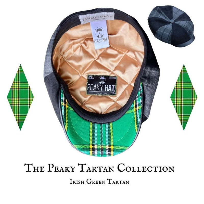 The Peaky Tartan Collection - Gray Highlander - Peaky Hat - Made by Peaky Hat - with Irish Green Tartan - 